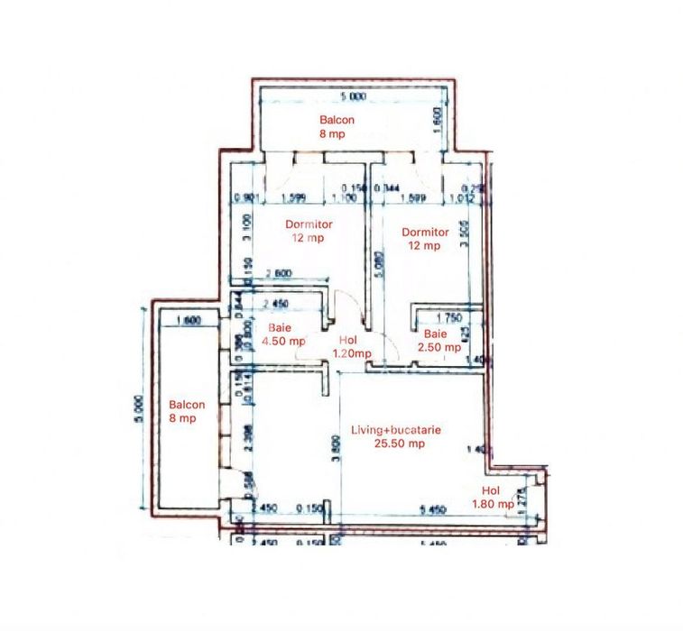 Apartament cu 3 camere, 60mp utili, 2 balcoane (16mp), etaj 1/4, lift
