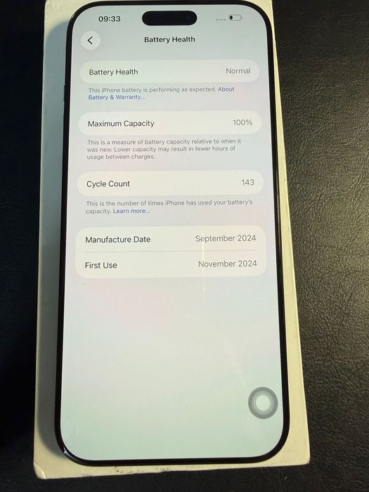 iPhone 16 Pro Max Black 256GB 100% baterie