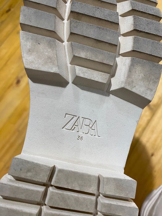 Боти Zara от естествена кожа с груба подметка в светло бежово