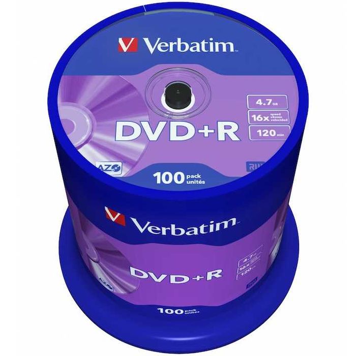 DVD+R Verbatim 16X, 4.7GB, spindle 100 buc.,sigilat
