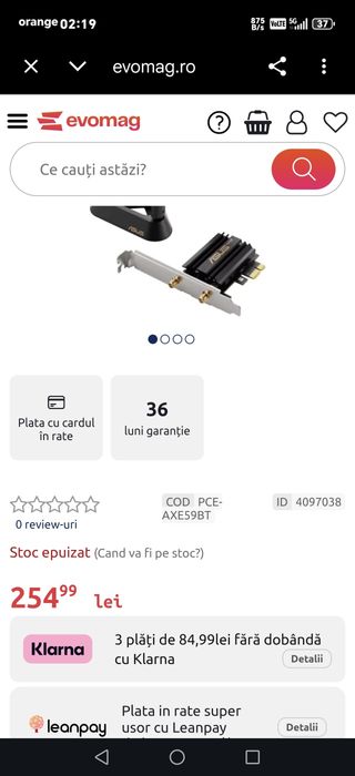 Placa de retea Asus AXE 5400 sigilata