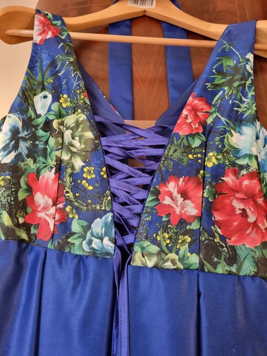 Rochie Starshiners ocazie taftă albastra cu imprimeu floral M-L (Poema