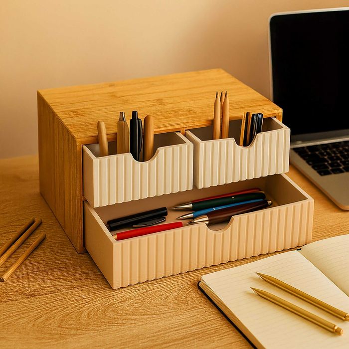 Органайзер за бюро с ребристи чекмеджета бамбук Relaxdays
