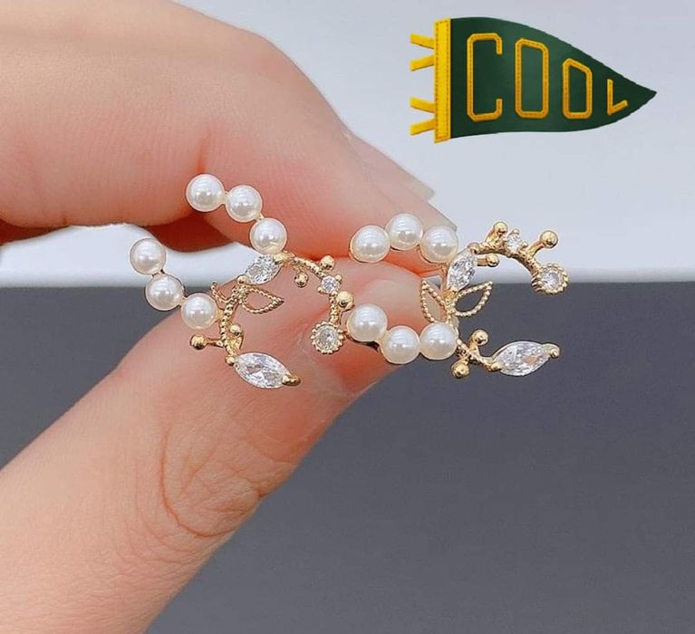 Cercei otel inoxidabil, insertii perlute albe