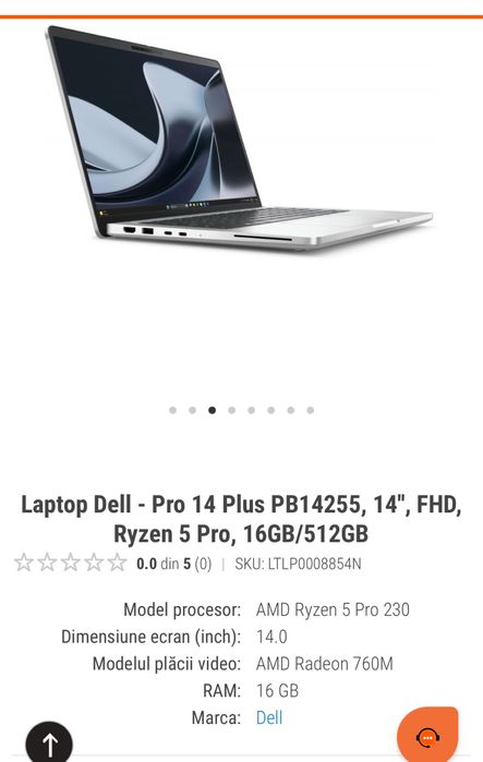 Laptop Dell - Pro 14 Plus, Ryzen 5 Pro AI, sigilat, transport inclus, model 2025