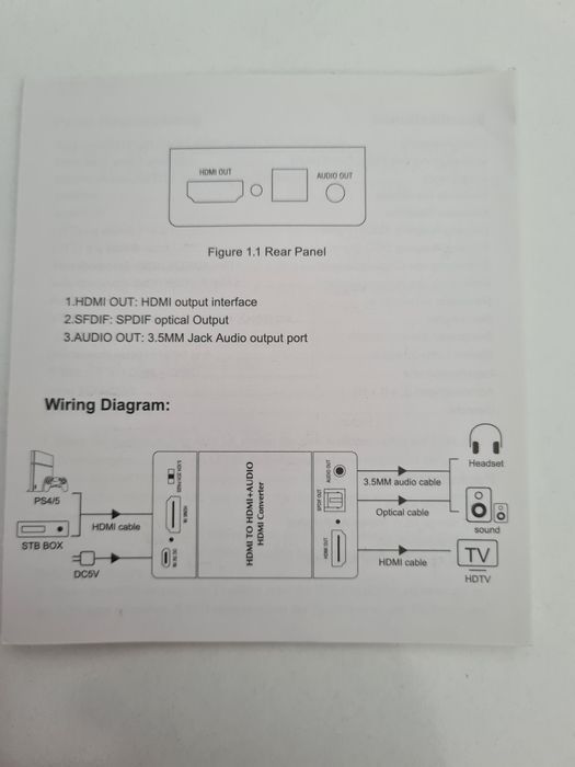 Convertor audio Hdmi la Hdmi+ audio toslink(optic) sau jack 3.5mm