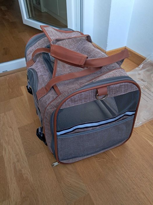 Geanta pentru animale de companie, de mana, 46x26x28 cm, roz deschis