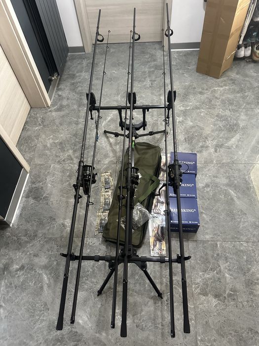Set pescuit crap - 3 lansete + 3 mulinete  + rod pod echipat complet
