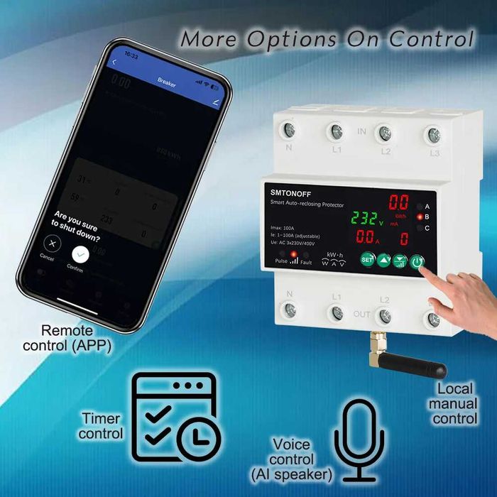 Tuya Wi-Fi 4P 100A трифазен електромер