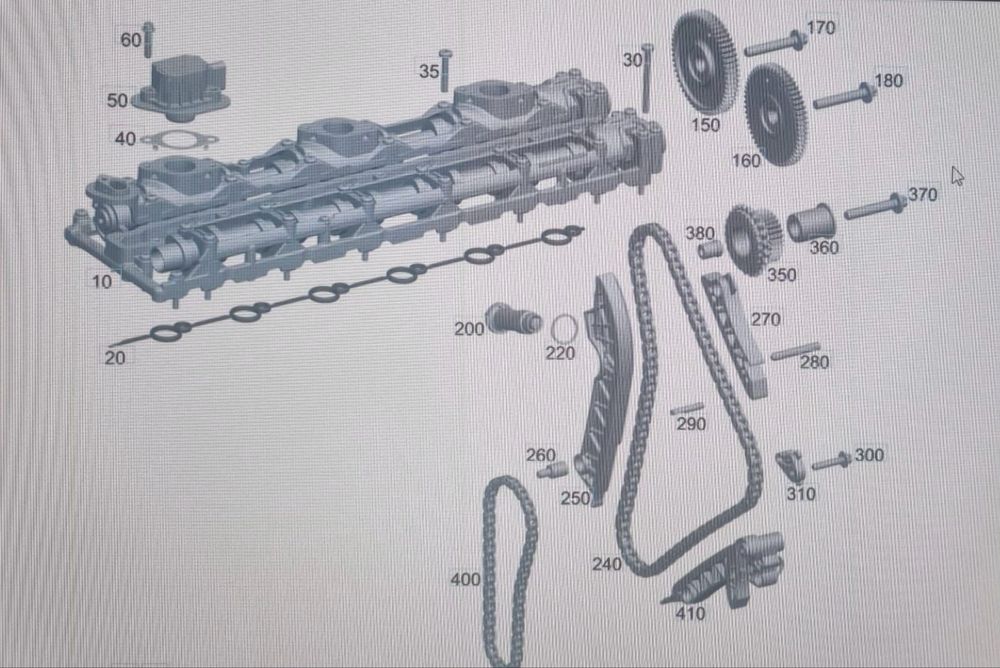 Lagar arbore cu came , pinioane admisie/evacuare+suruburi Mercedes 656