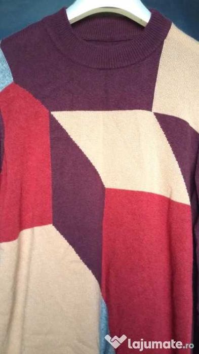 Pulover lana unisex NOU Benetton stil retro forme geometrice colorate