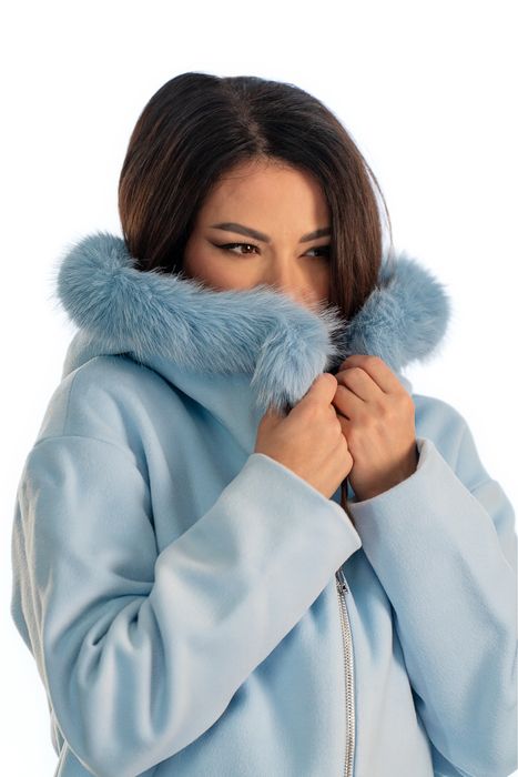 Синьо палто от еко пух