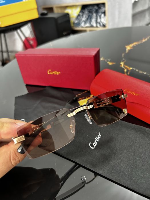 Ochelari de soare Cartier Santos Rimless Gold Black Luxury UV Unisex cu cutie