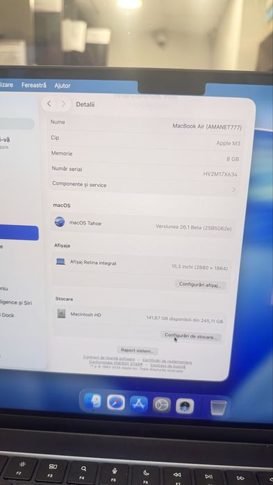 Macbook air M3 256GB 8GB 15,3