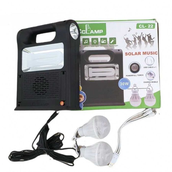 Kit panou solar 2 becuri, incarcare telefon, radio bluetooth, lanterne
