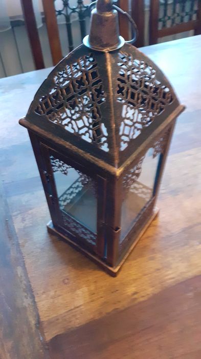 фенер метален за свещ кандило или други, състарено злато