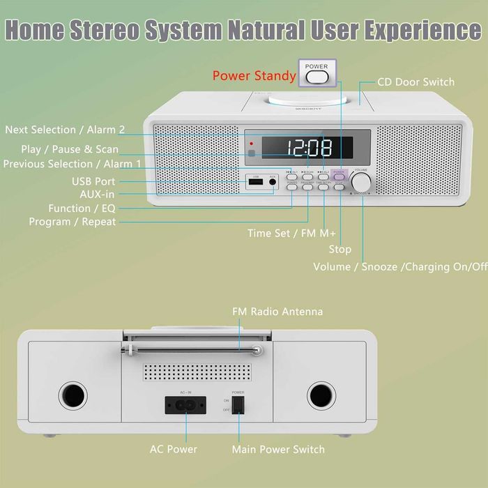 Домашна стерео система с CD плейър,  Bluetooth WISCENT WTB-798