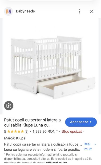 Pătuț pentru bebeluși + saltea+ 1 așternut roz sau albastru inclus