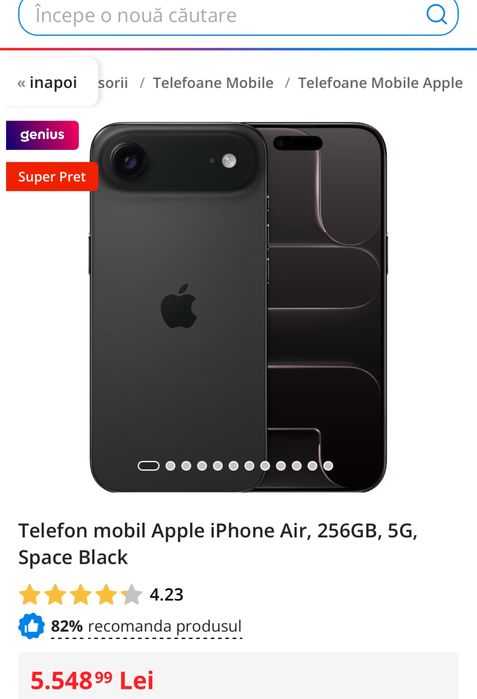 Apple iPhone Air, 256GB, nou. 1 ciclu incarcar, nefolosit