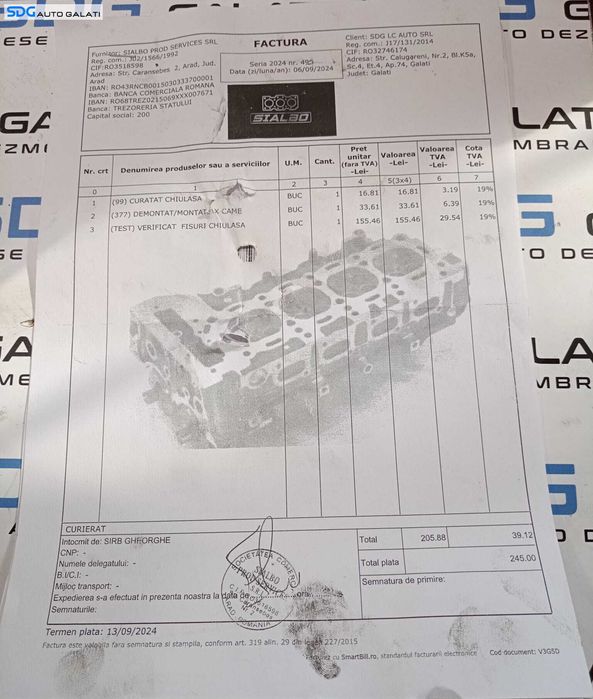 Chiulasa Chiuloasa cu Supape Ax Came Tacheti și Injector Injectoare Fiat Doblo 1.9 D 2000 - 2006 Cod 46529107 [M6939]