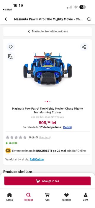 Masinuta Paw Patrol The Mighty Movie - Chase Mighty Transforming Cruiser
