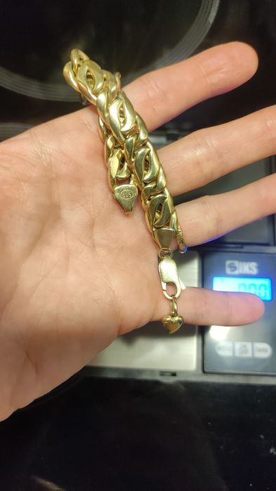 Bratara cuban special link aur galben 14k cu pandant inima 16 cm