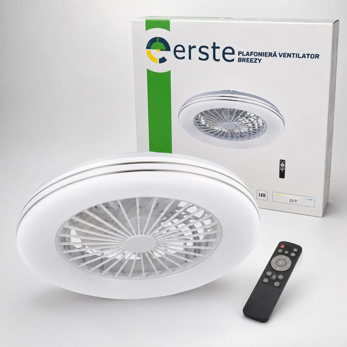Plafonieră LED cu ventilator Erste Breezy 48W, telecomandă, 49 cm