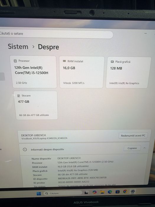 Laptop Asus Vivobook i5 12gen 16g 512g nvme 14 2K