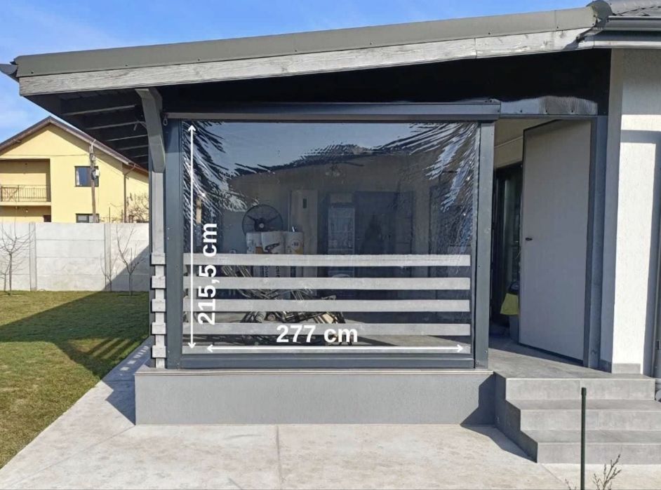 Folie terasa premium transparenta cu caseta si ghidaje aluminiu-set