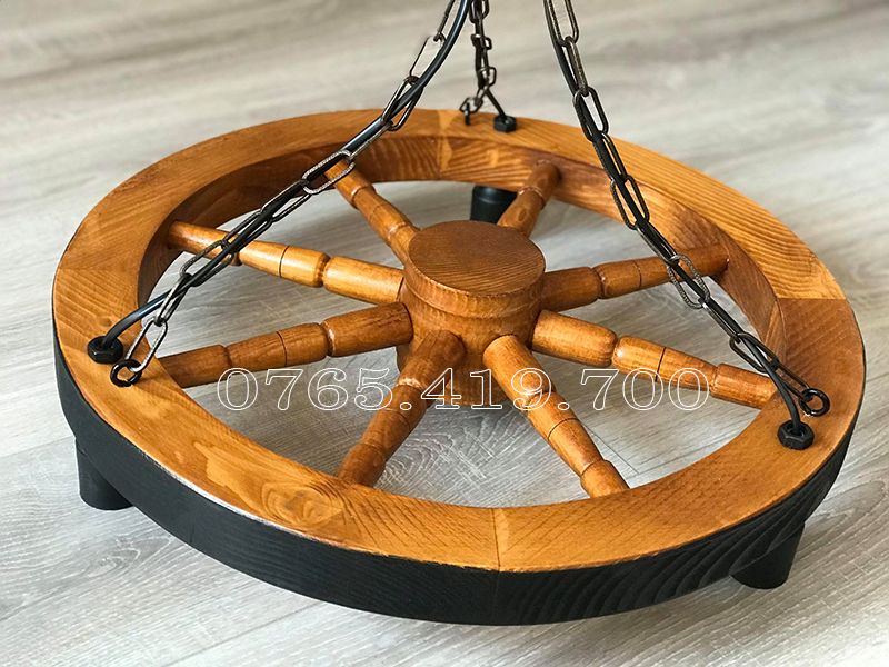 Candelabru din roata de lemn / Lustra din roti de lemn - model rustic