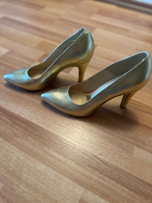 Pantofi piele naturala, aurii, Corvaris, marimea 40