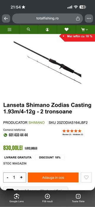 Lanseta Shimano Zodias + Mulineta Daiwa Tatula Elite - NOI