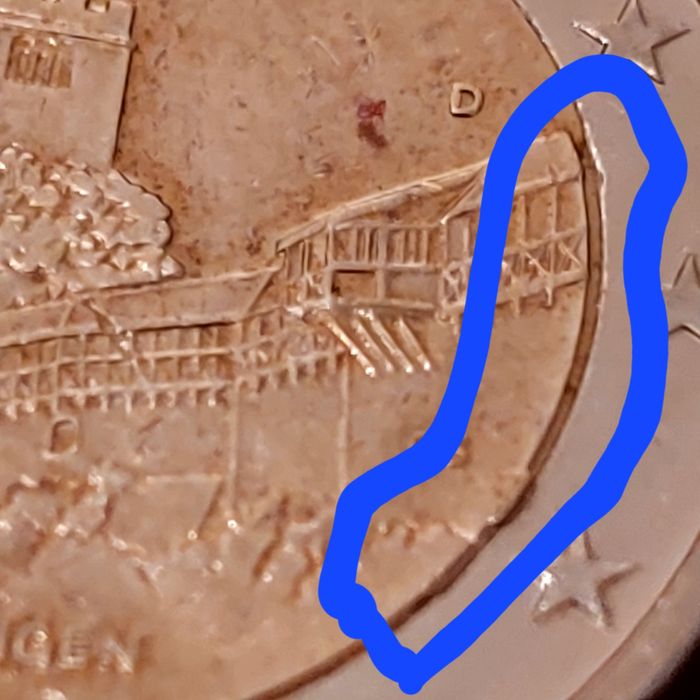 Monedâ 2 euro Germania cu defecte de batere