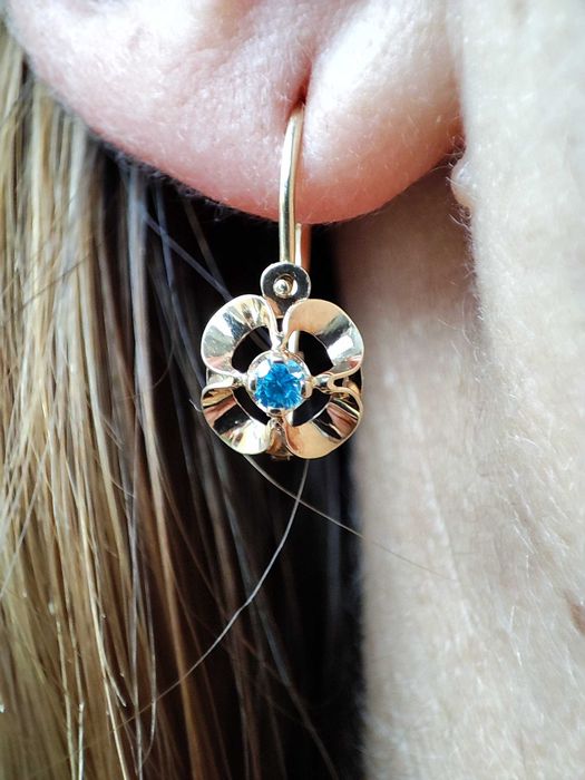 Cercei Aur 14K Cu Turmalina Paraiba Unicat Adulti Sau Copii Fetite