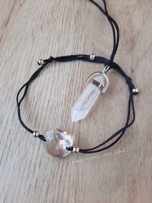 Браслет из горного хрусталя. Кулон. Изделие ручной работы