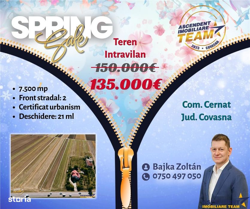 FILM! Teren intravilan 7.500 mp, deschidere dubla, DN11 (E574), Cernat