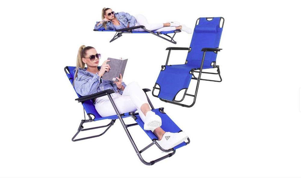 Sezlong Fotoliu de Plajă / Camping Aluminiu Albastru