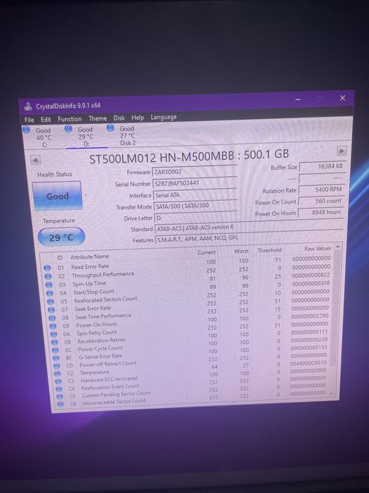 HDD Laptop / PC Samsung Seagate Momentus 500GB, 2.5" SATA, Stare Excelentă (Good)