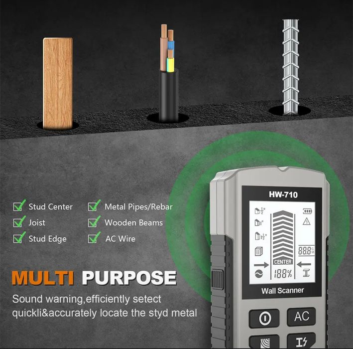 Детектор HW-710 для скрытой проводки, проводов напряжения, труб и т.д.
