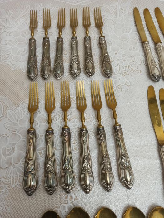 Сребърни стари  прибори Солинген с позлата