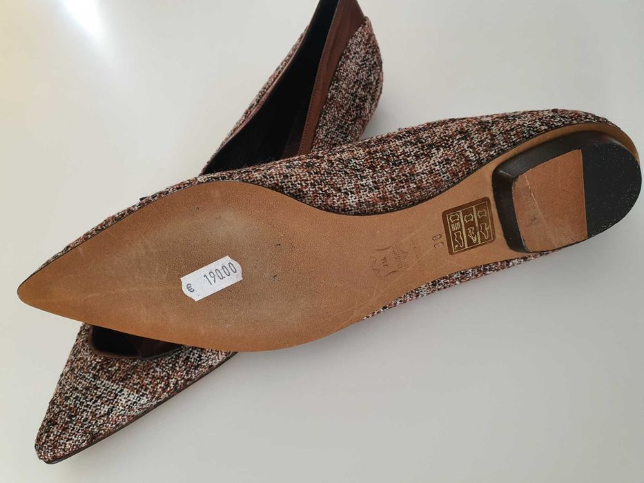 Balerini din material textil si piele