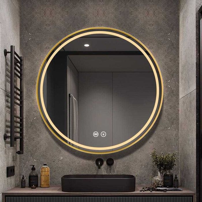 Зеркало для ванной с подсвет3 цвета с металлической оправой.