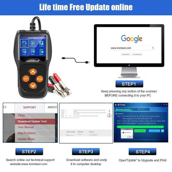 Тестер за акумулатори за кола / автомобил KONNWEI KW600