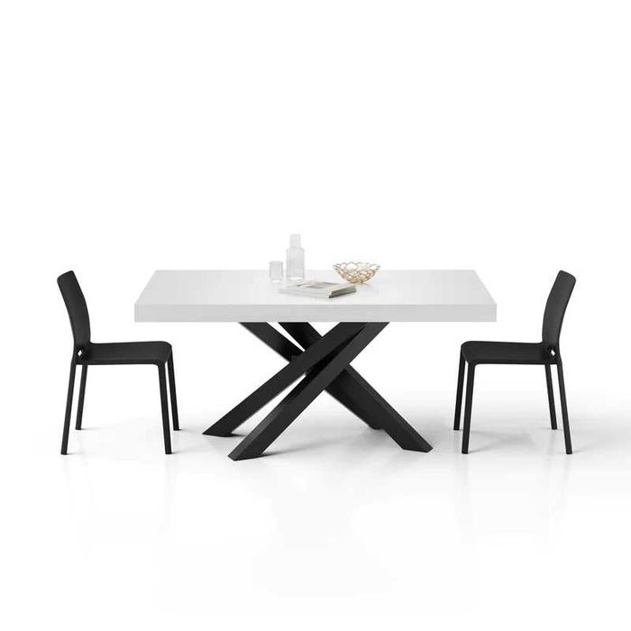 Masă extensibilă Mobili Fiver Emma (160 - 240 cm), Lemn Frasin Alb / Picioare Negre