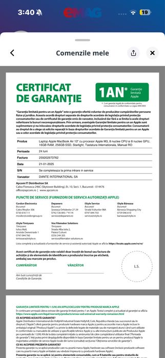 MacBook Air 13” Apple M3 – Starlight | Impecabil | Garanție Emag