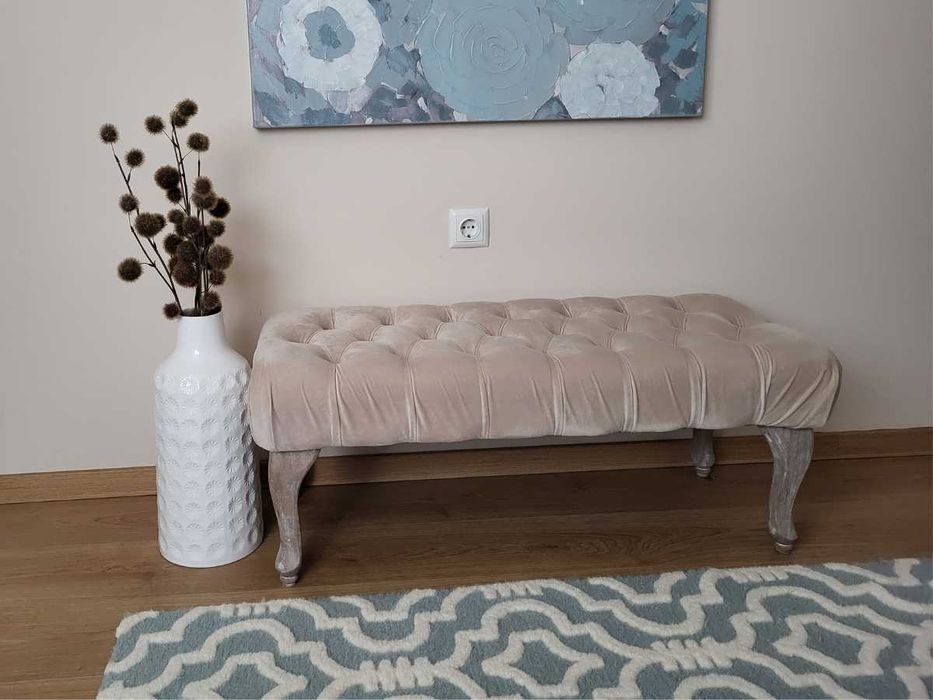 Bancheta Capitone Beige, Ixia structura din lemn de pin