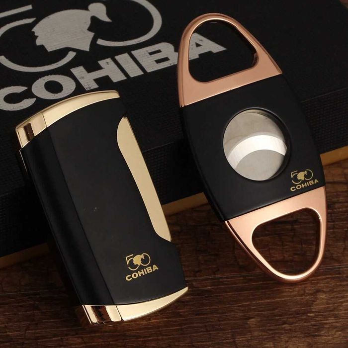 Подаръчен комплект от запалка с пънчър и ножица за пури 50 годишнина