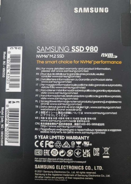 Samsung SSD M2 250GB 980 OEM