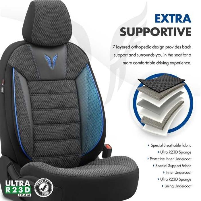 К-т Луксозна Тапицерия Automat-OTOM, Черна със син шев, TORO Design