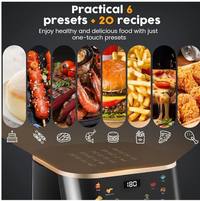 Friteuză cu aer cu fereastră vizuală, presetări 6 în 1 pentru gătit